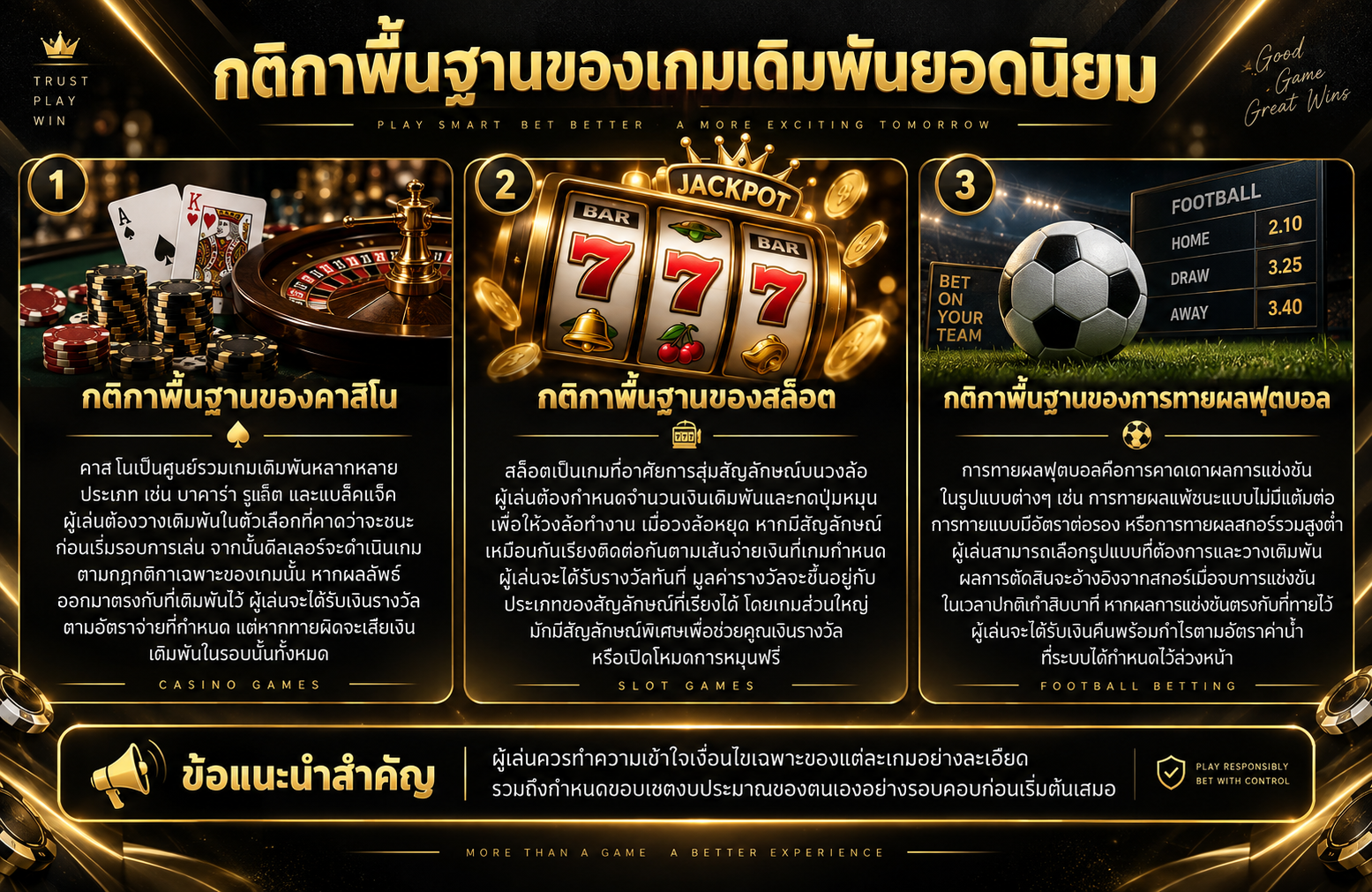 กติกาพื้นฐานของเกมเดิมพันยอดนิยม